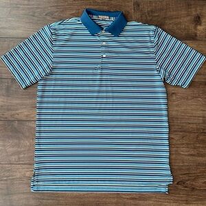 Peter Millar Summer Comfort Performance Like Polo - Large - Blue Yellow Striped